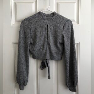 almost famouse knit crop gray top key hole new MSRP $40 Small